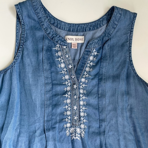 Knox Rose Denim Chambray Embroidery Tunic XXL - Picture 2 of 6